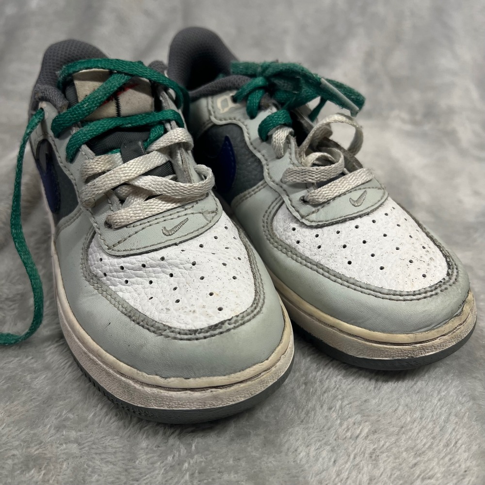 Nike Air Force 1 Low TD Shoes Kids Size 12C White Grey Green FB9501 001